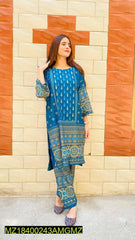 2 Pcs Women's Stitched Linen Printed Suit