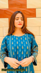 2 Pcs Women's Stitched Linen Printed Suit